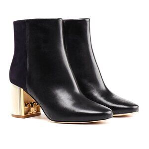 Tory Burch Women's Gigi Block Heel Booties Leather Gold Heel Detail Size 6.5 M